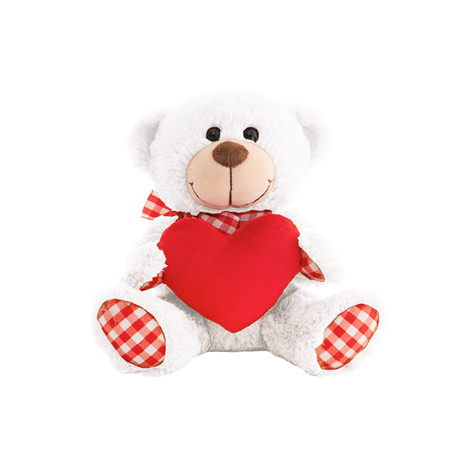 Teddy Bear Derrick w Heart Plush Toy White (21cmST)