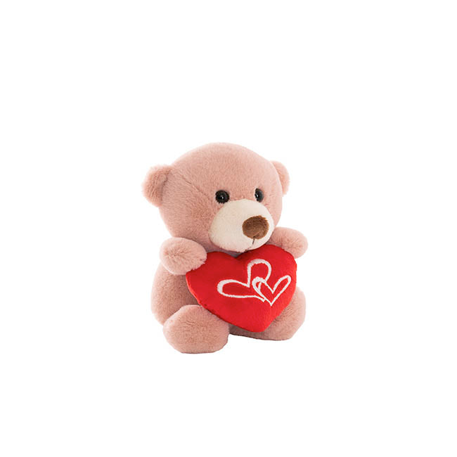 Teddy Bear Nelson w Love Heart Plush Toy Dusty Pink (14cmST)