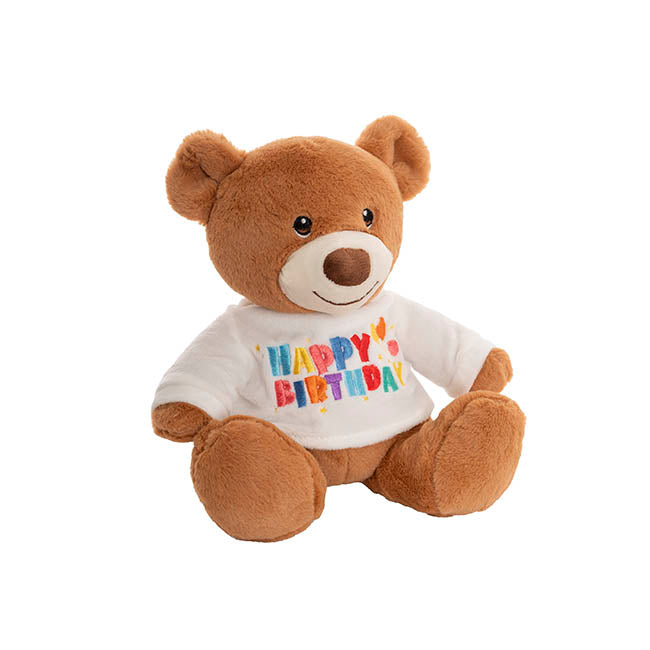 Teddy Bear Caleb w Happy Birthday T-Shirt White (21cmST)